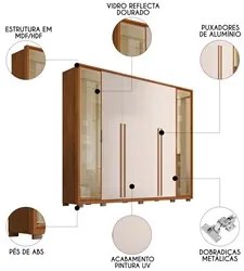 Guarda Roupa Casal 6 Portas Vidro Reflecta Octavius Freijó/Off White -
