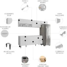 Armário de Cozinha CP03 Para Pia 180cm Pérola Z34 Branco    - Mpozenat