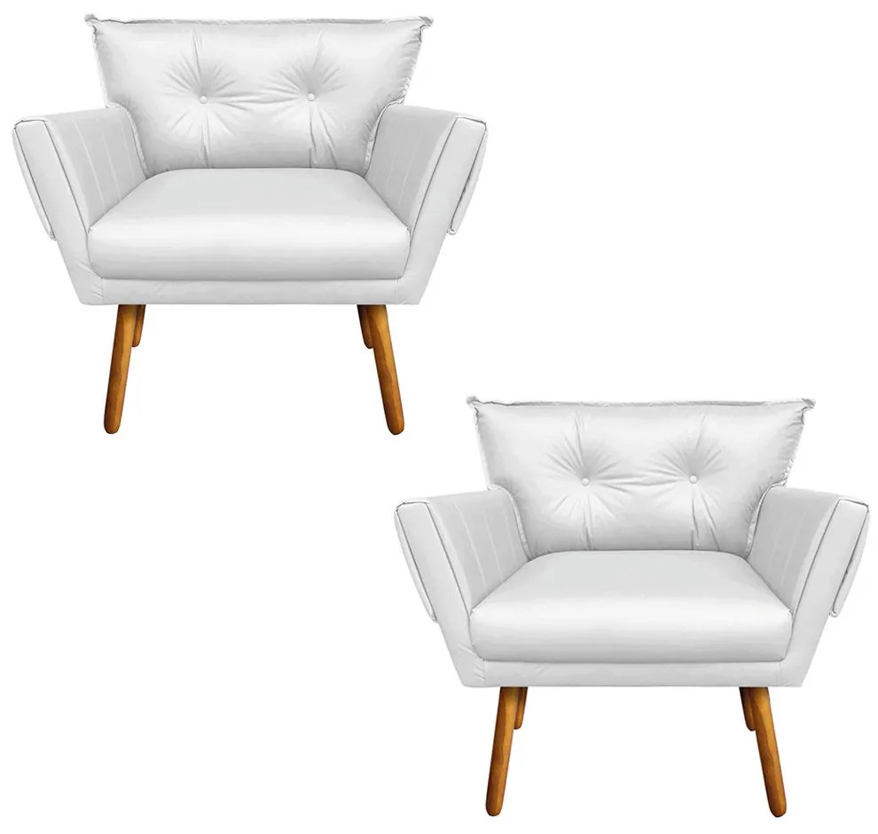 Kit 02 Poltronas Anitta Corino Pes Palito Castanho D03 - D'Rossi - Branco