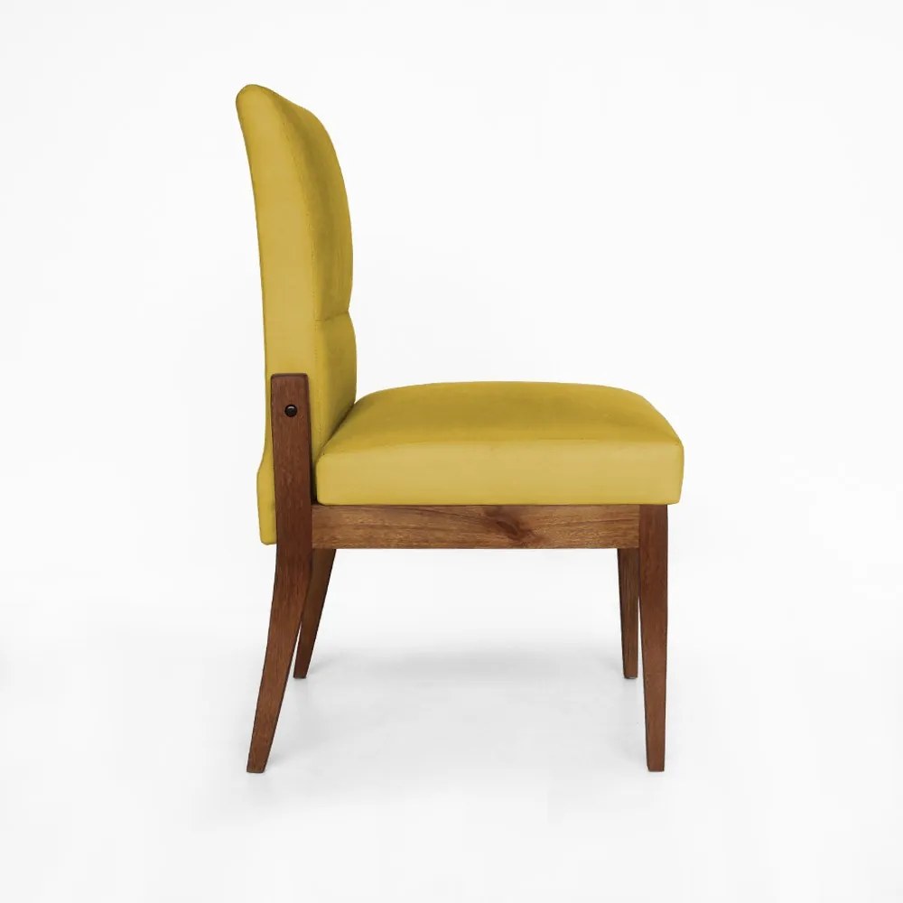 Cadeira De Jantar Aurora Base Madeira Maciça Estofada Suede Amarelo
