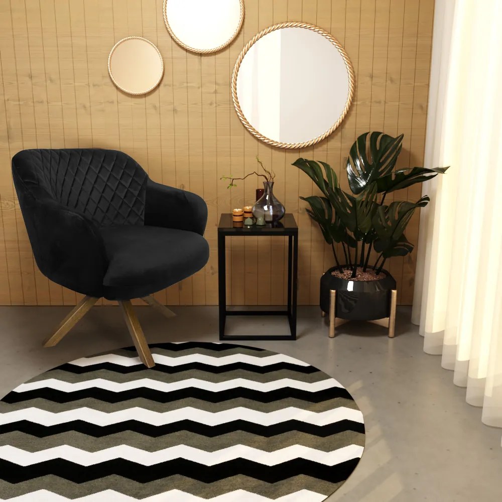 Kit 2 Poltronas Decorativas Kitana Pés Madeira Giratório Veludo Preto G15 - Gran Belo
