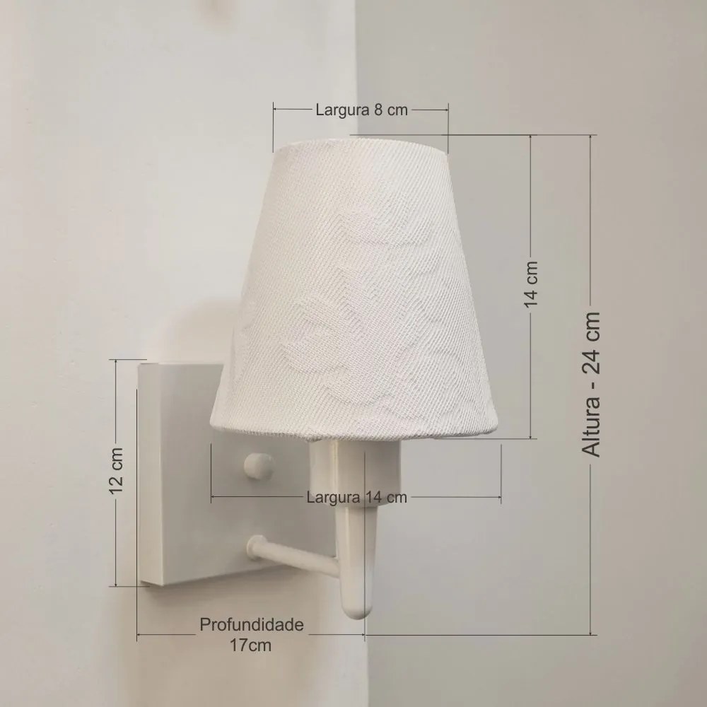 Arandela Quadrada Md-2034 Branco Cúpula em Tecido Cone Renda Branco - Bivolt