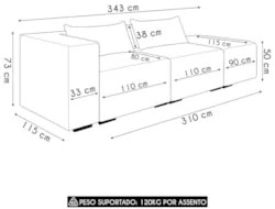 Sofá 5 Lugares 343cm Com Puff Direito Fay Veludo Cinza Z55 - Mpozenato