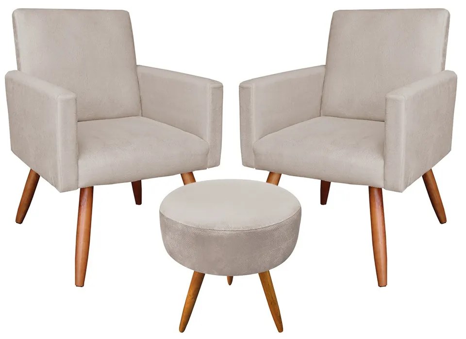 KIT 02 POLTRONAS COM 01 PUFF LARISSA SUE - Bege