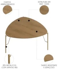 Mesa de Centro Baixa Para Sala Pés Metálicos Blen Louro/Dourado I06 -