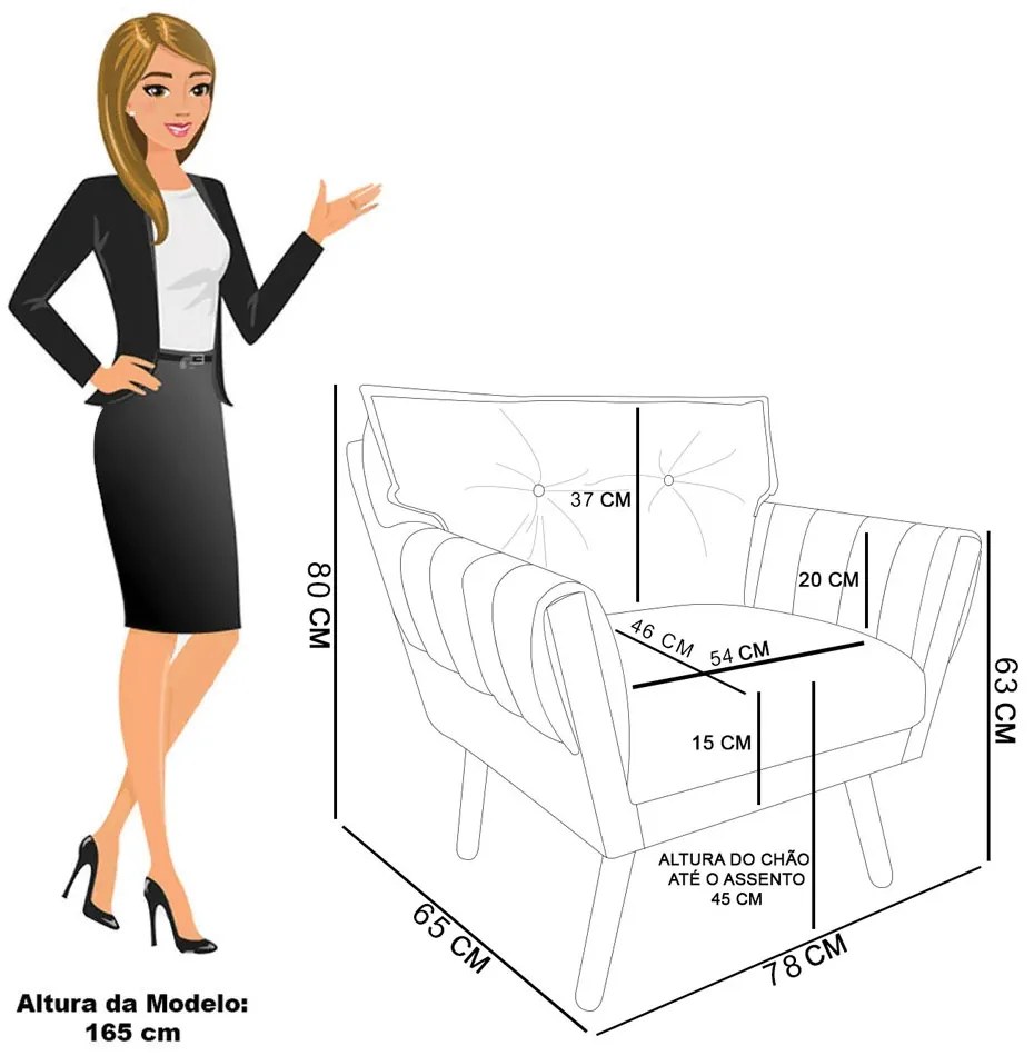 Poltrona Sala Pé Palito Madeira Anitta Sintético PU Nozes D03 - D'Rossi