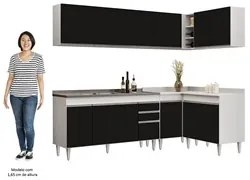 Armário de Cozinha Modulado de Canto 6 Peças CP33 com Pia Inox Branco/
