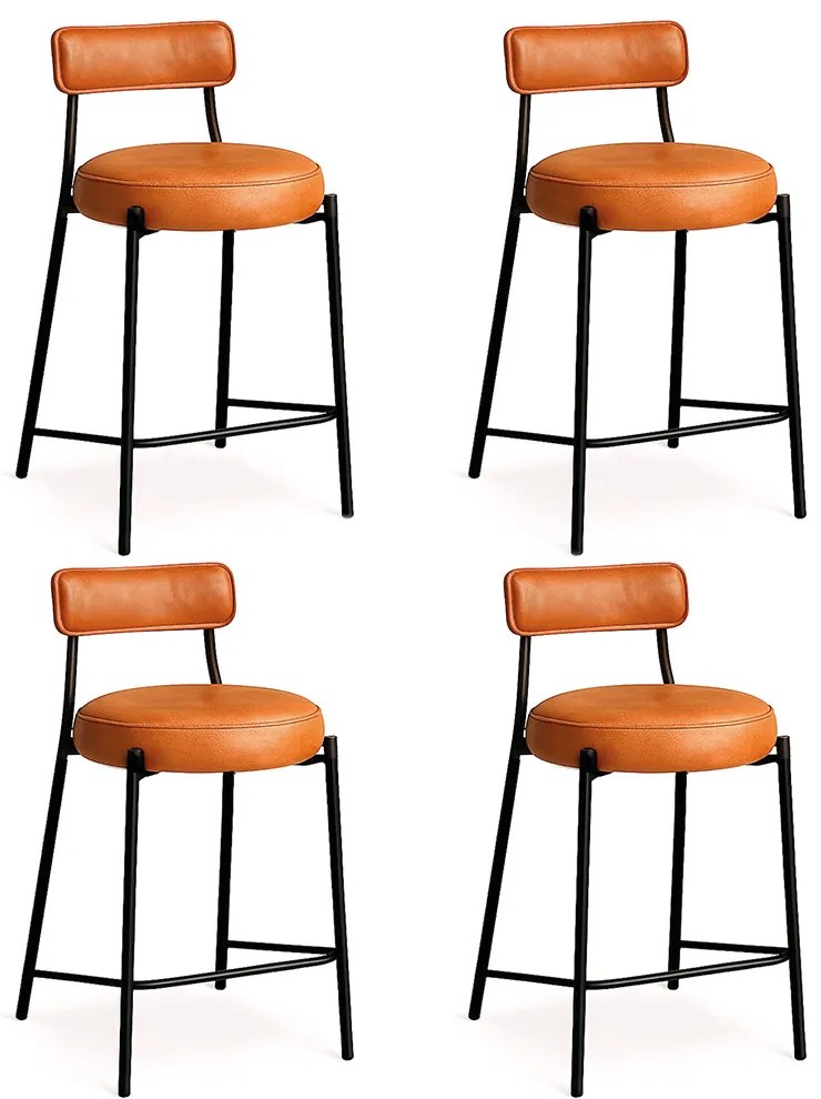 Banqueta de Cozinha Alta com encosto Industrial em aço kit 4 Londres PU D03 - D'Rossi - Caramelo