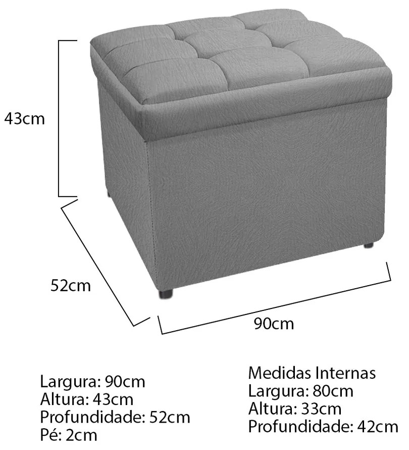 Calçadeira Copenhague 90 cm Solteiro Suede Cinza - ADJ Decor