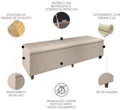 Recamier Baú Estofado King 193cm Horus Veludo Bege Z04 - Mpozenato