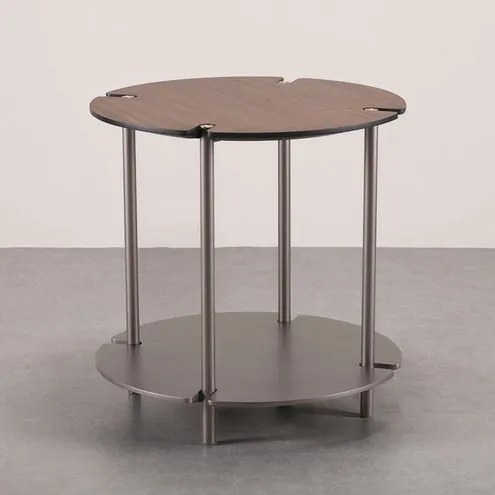 Mesa Lateral Ravena Redonda Nogueira Haste Bronze - 78345 Sun House