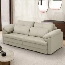 Sofá Retrátil 2 Lugares Para Sala 215cm Dijon Couro Creme S07 - Mpozen