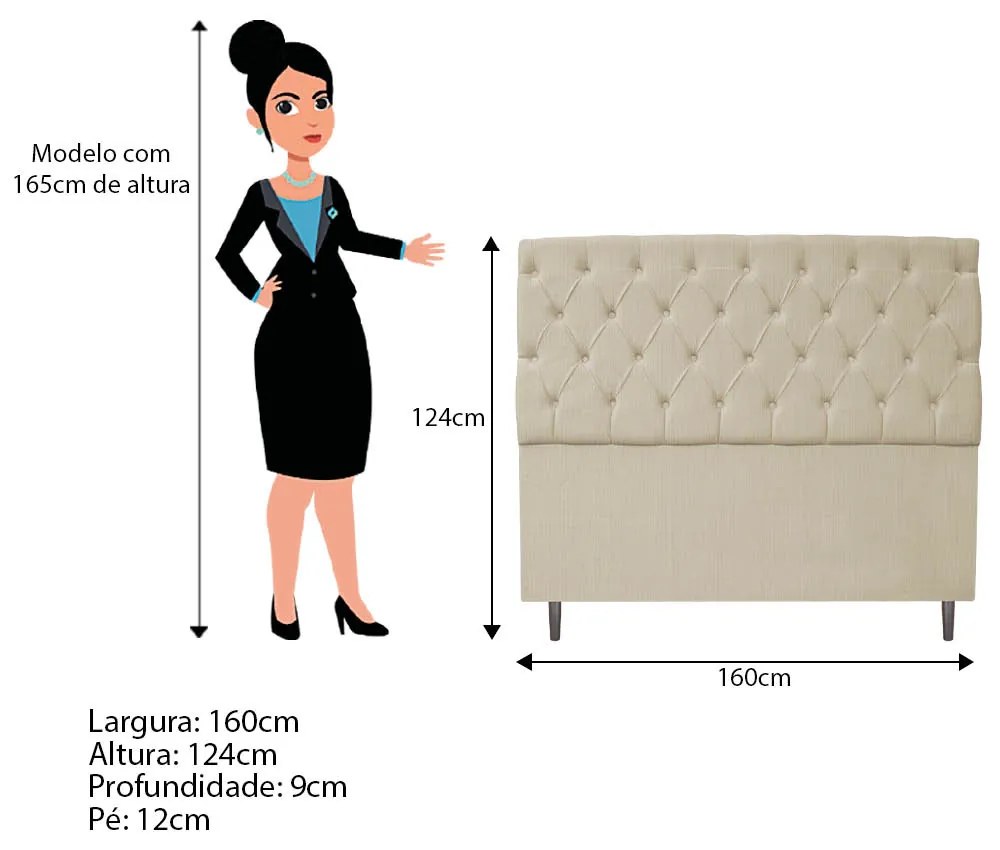 Kit Cabeceira e Calçadeira Liverpool 160 cm Queen Size Linho Bege - ADJ Decor