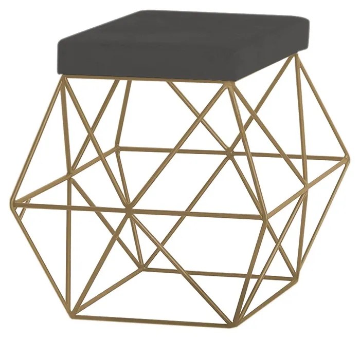 Puff Decorativo Sala de Estar Base Gold Trixie Suede Cinza G41 - Gran Belo