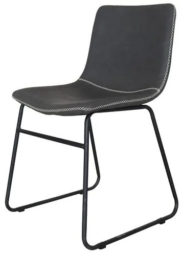 Cadeira Marston Couro Ecologico Preto Vintage com Base Aço - 62116 Sun House