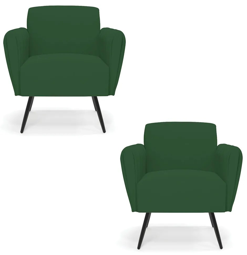 Kit 2 Poltronas Pés Palito de Ferro Bruna Veludo D01 - D'Rossi - Verde