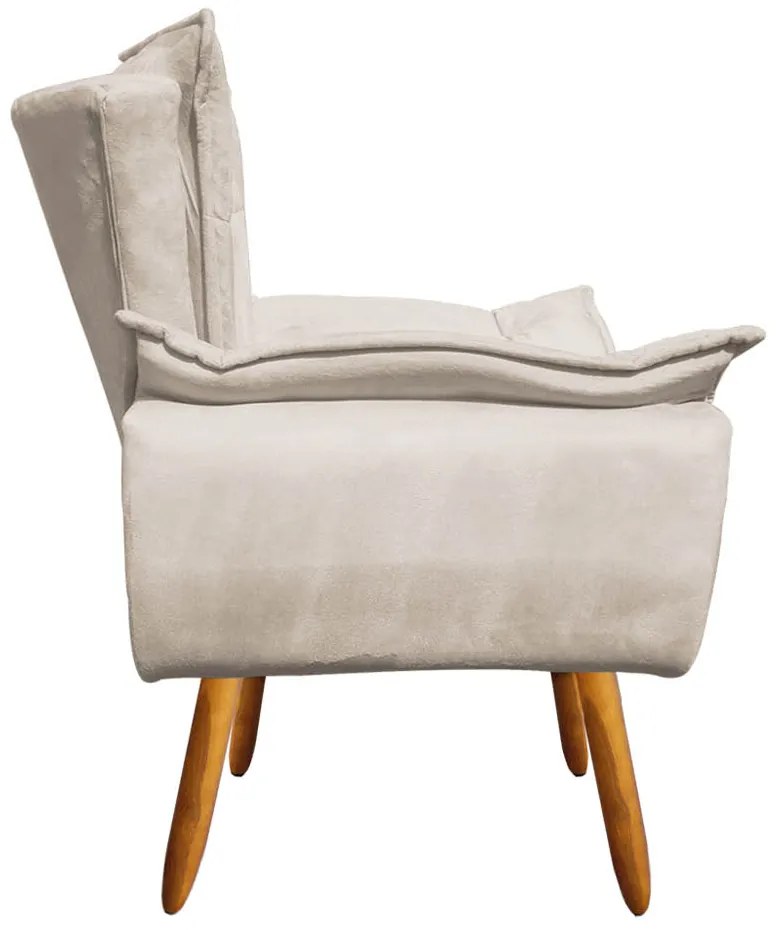 Poltrona Sala de Estar Pé Palito de Madeira Opala Suede Bege D03 - D'Rossi