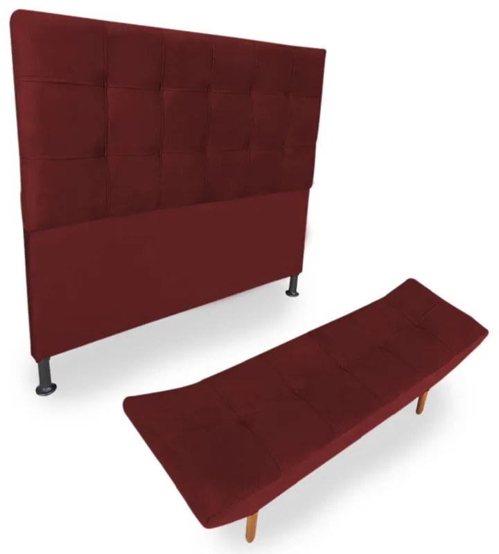 Cabeceira com Calçadeira Queen 160cm Maya Suede Bordô - Sheep Estofados - Vermelho escuro