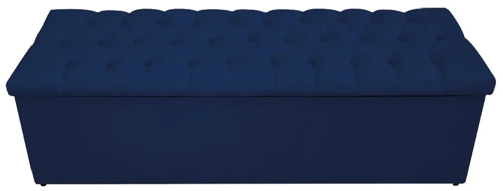 Recamier Baú Estofada Mel 160 cm Queen Size Com Capitonê Suede Azul Marinho - ADJ Decor