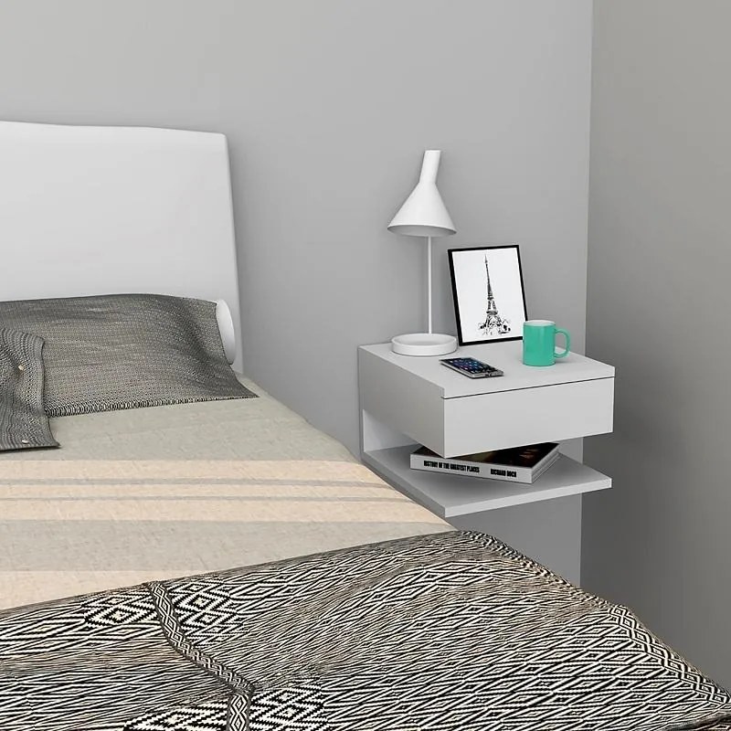 Mesa de Cabeceira Suspensa Lateral Apoio 1 Gaveta Branco