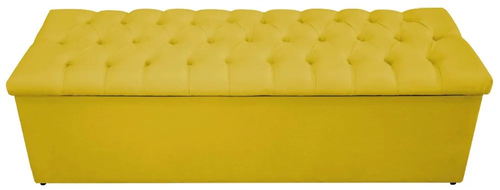 Recamier Baú Estofada Mel 195 cm King Size Com Capitonê Suede Amarelo - ADJ Decor