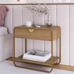Mesa de Cabeceira Quarto 60cm 1 Gaveta Mario Hanover/Dourado A10 - Mpo