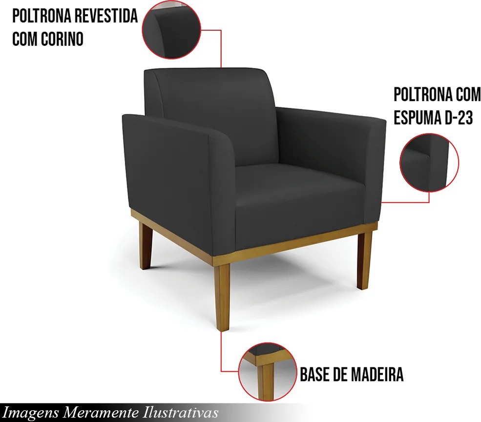Kit 2 Poltronas Decorativas Isabella Pés Fixo em Madeira Castanho PU Preto G19 - Gran Belo