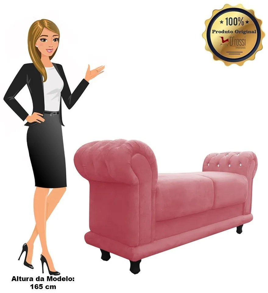 Recamier Barcelona Namoradeira Calçadeira Suede Rose com strass D'Rossi
