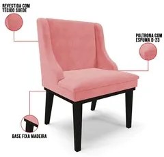 Kit 4 Cadeiras Estofadas para Sala de Jantar Base Fixa de Madeira Pret
