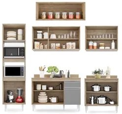 Cozinha Modulada 6 Módulos Composição 8 Castanho/Cinza - Lumil Móveis