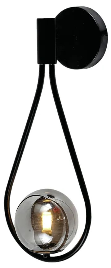 Arandela Pingo Metal Preto Vidro Fume Ø20X42Cm 1Xg9 | Bella Iluminação...