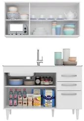 Armário Aéreo Honduras e Balcão Gabinete 120cm Suécia Branco - Lumil M