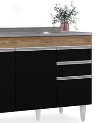 Balcão Gabinete com Pia Inox 120cm Michigan Castanho/Preto - Lumil