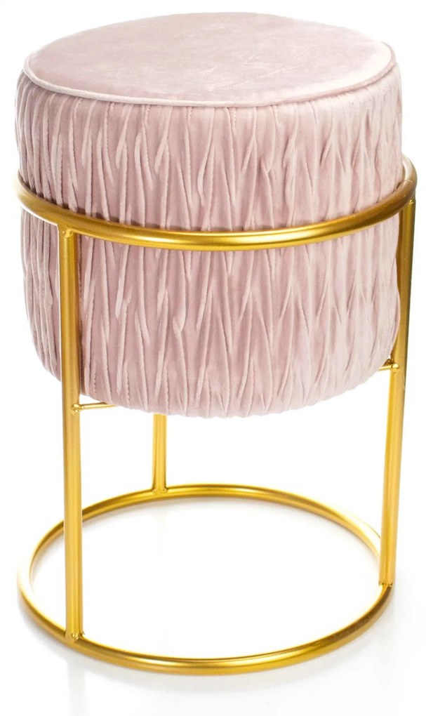 Puff Decorativo Banqueta Redondo de Natal com Base de Ferro em Veludo Rosa Antigo - D'Rossi