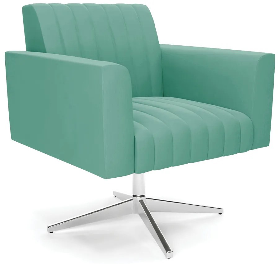 Poltrona Giratória Viena Gomada Suede Base Cromada D03 - D'Rossi - Azul Turquesa