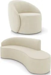 Sofá 4 Lugares 220cm Wendi e Poltrona Steve Suede Bege I01  - Mpozenat