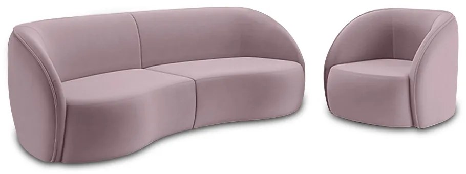 Conjunto Sofá Sala de Estar Bipartido 288cm e Poltrona Clarke Veludo Rosê G45 - Gran Belo