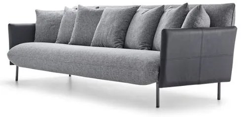 Sofá Gante 4 lugares Assento Tabaco Braços Couro Base Grafite 258cm - 62502 Sun House