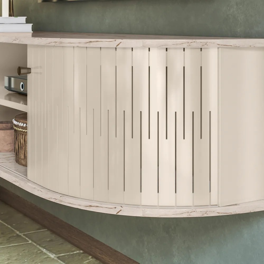 Rack TV 60 Pol 136cm Bancada Suspenso Ripado Norezi M20 - D'Rossi - Calacata e Off White