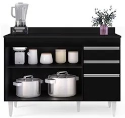 Balcão Gabinete para pia com Tampo 120cm Michigan Preto - Lumil