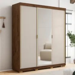 Guarda Roupa Casal 200cm Com Espelho Porto Flex Imbuia/Fendi - Vila Ri