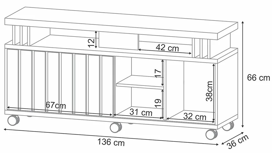 Rack para Sala Bancada de TV 70 Pol 136cm Sora 1.3 H01 - D'Rossi - Off White e Cinamomo
