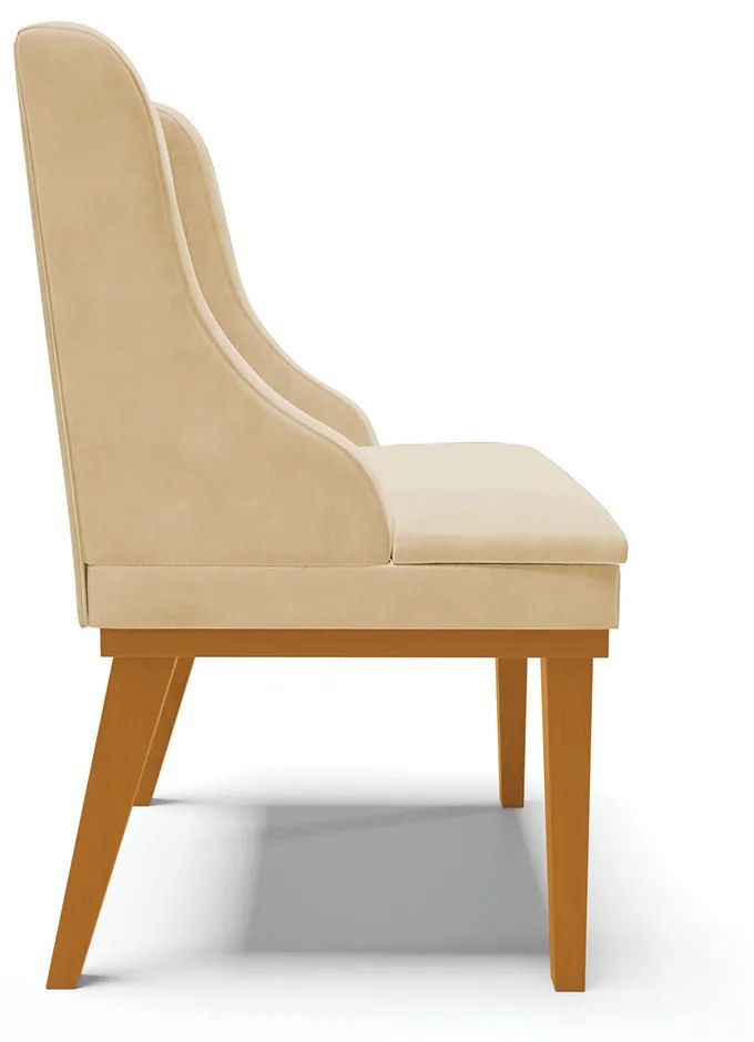 Cadeira de Jantar Liz Suede Base Fixa Madeira Castanho D03 - D'Rossi - Bege