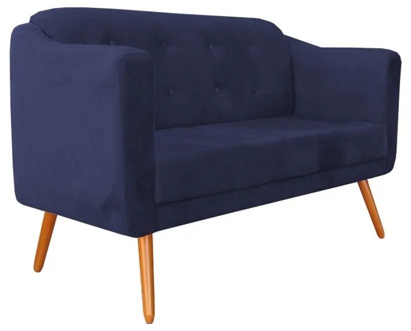 Namoradeira Bruna 1,40 m 2 Lugares Pés Palito Suede Azul Marinho