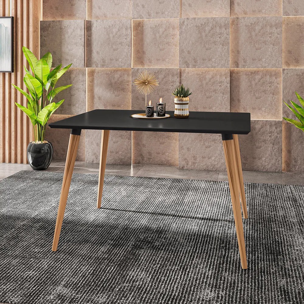 Mesa de Jantar Antonella 120x90 cm Pés Retrô Castanho - D'Rossi - Preto