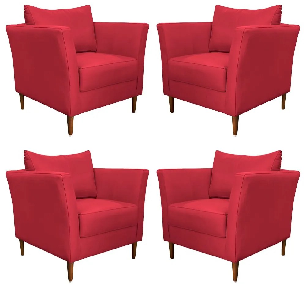 Kit 4 Poltronas Decorativa Sala de Estar Pés Palito Lubbock Couro Vermelho G58 - Gran Belo