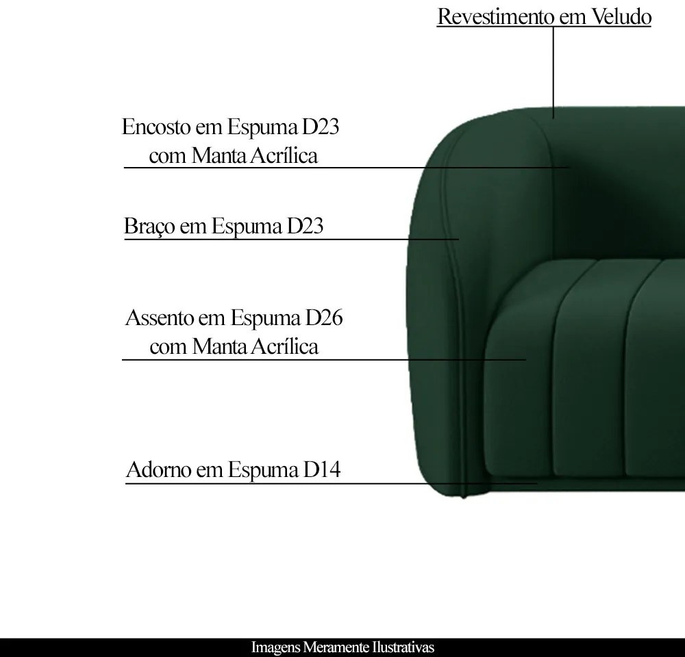 Conjunto Sala de Estar Sofá 332cm 4 Lugares e Poltrona Adam Veludo Verde G45 - Gran Belo