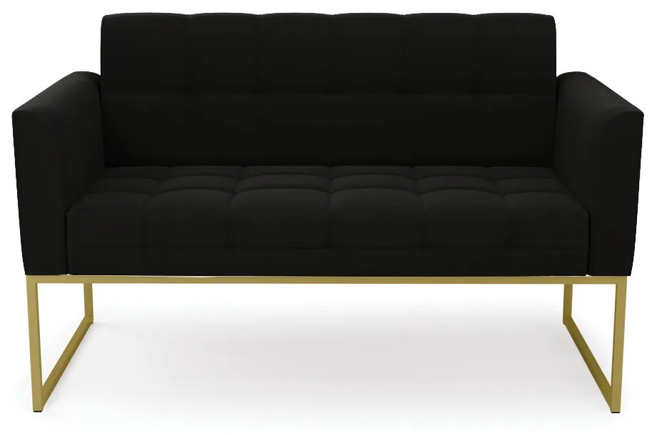 Sofá Namoradeira Elisa Suede Base Metálica Industrial Dourado - D'Rossi - Preto