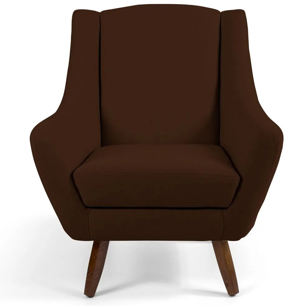 Poltrona Decorativa Sala de Estar Pés de Madeira Naomi Veludo Marrom G15 - Gran Belo