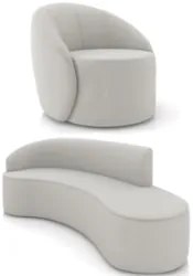 Sofá 4 Lugares 220cm Wendi e Poltrona Steve Veludo Cinza I01  - Mpozen